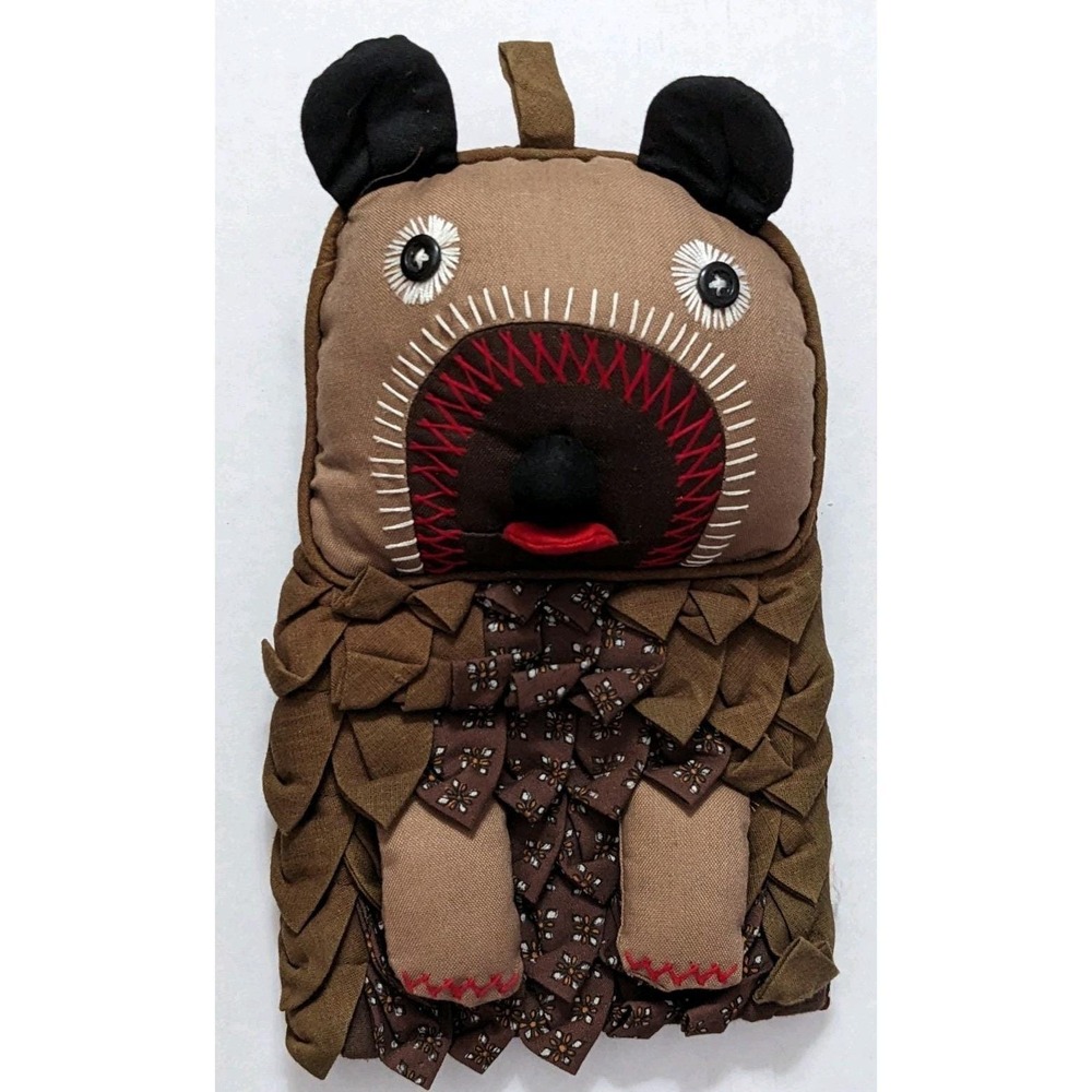 Vintage Brown Bear Potholder Oven Mitt Layered Stuffed Unique Kitchen Decor